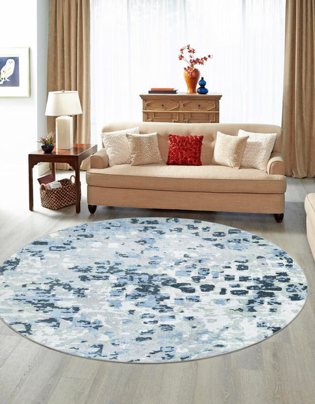 Gray Navy Green 5' 3 x 5' 3 Kamala Washable Round Rug