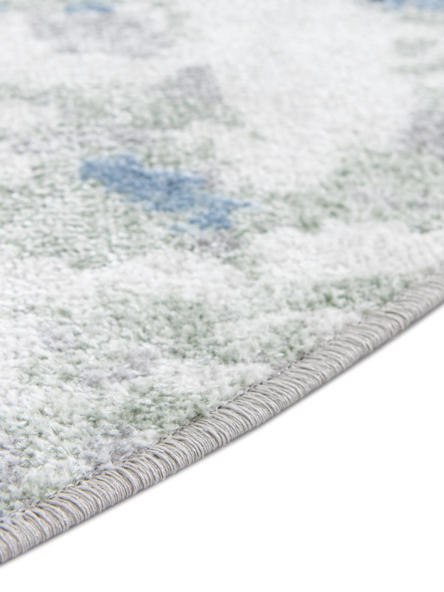 Washable Gray Navy Green 7' 10 x 7' 10 Kamala Washable Round Area Rug Easy to Clean Stain Resistant & Durable 100% Polyester Spill-Friendly Carpet for Sale at Rug Engine