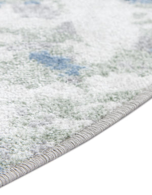 Washable Gray Navy Green 7' 10 x 7' 10 Kamala Washable Round Area Rug Easy to Clean Stain Resistant & Durable 100% Polyester Spill-Friendly Carpet for Sale at Rug Engine