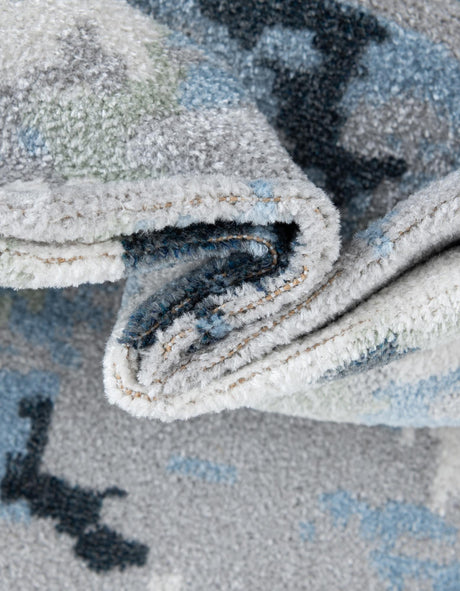 Washable Gray Navy Green 5' 3 x 5' 3 Kamala Washable Round Area Rug Easy to Clean Stain Resistant & Durable 100% Polyester Spill-Friendly Carpet for Sale at Rug Engine