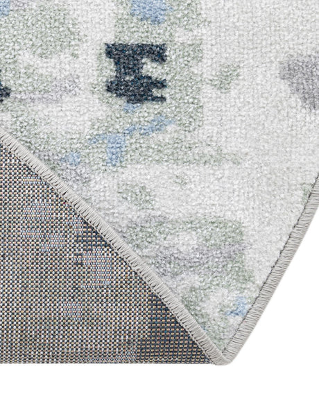 Washable Gray Navy Green 5' 3 x 5' 3 Kamala Washable Round Area Rug Easy to Clean Stain Resistant & Durable 100% Polyester Spill-Friendly Carpet for Sale at Rug Engine