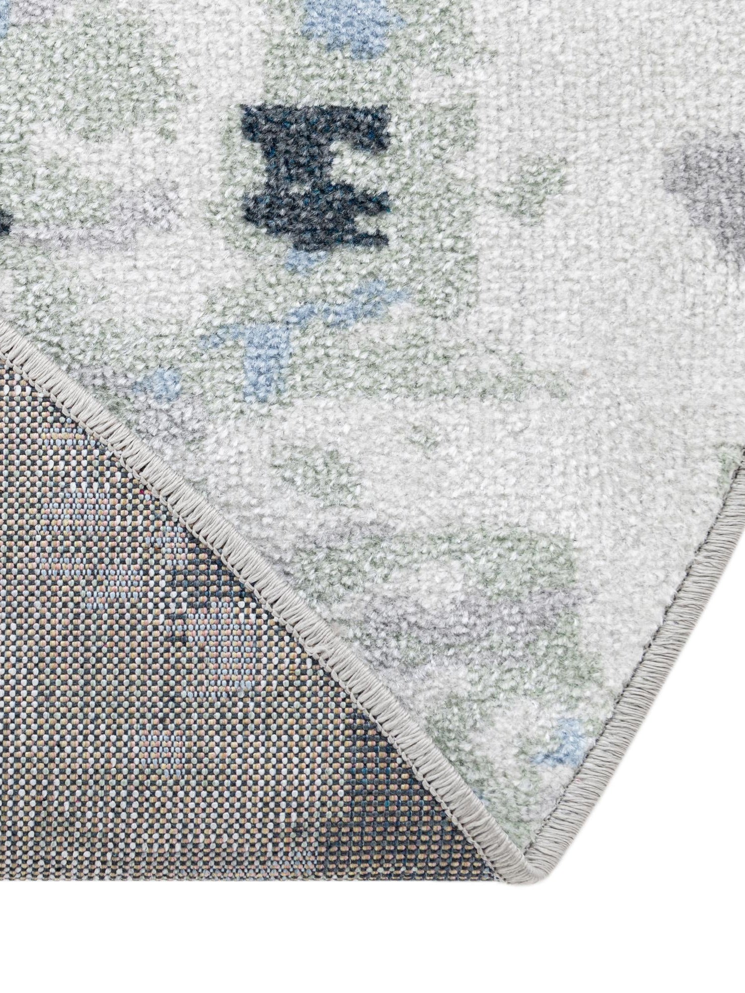 Washable Gray Navy Green 7' 10 x 7' 10 Kamala Washable Round Area Rug Easy to Clean Stain Resistant & Durable 100% Polyester Spill-Friendly Carpet for Sale at Rug Engine