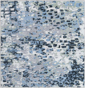 Washable Gray Navy Green 5' 3 x 5' 3 Kamala Washable Square Area Rug Easy to Clean Stain Resistant & Durable 100% Polyester Spill-Friendly Carpet for Sale at Rug Engine
