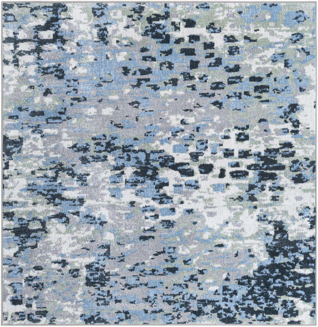 Washable Gray Navy Green 5' 3 x 5' 3 Kamala Washable Square Area Rug Easy to Clean Stain Resistant & Durable 100% Polyester Spill-Friendly Carpet for Sale at Rug Engine