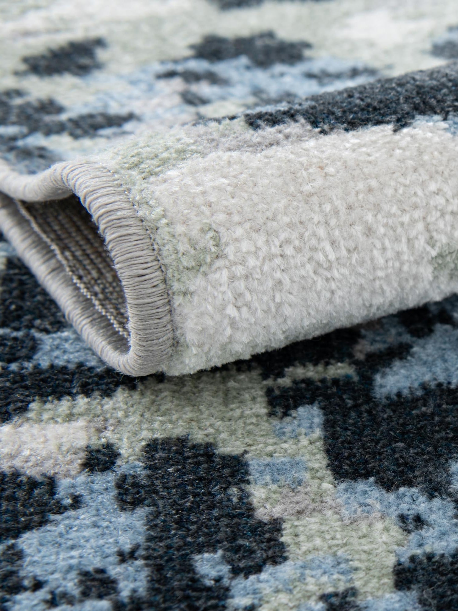 Washable Gray Navy Green 5' 3 x 8' Kamala Washable Rectangle Area Rug Easy to Clean Stain Resistant & Durable 100% Polyester Spill-Friendly Carpet for Sale at Rug Engine