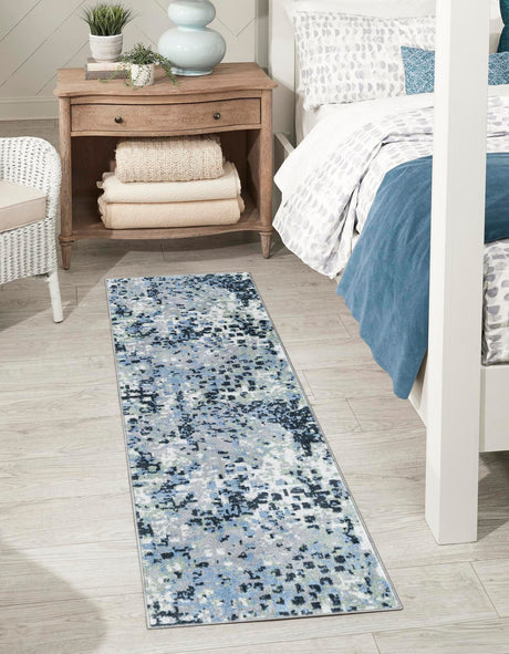 Gray Navy Green 3' x 12' Kamala Washable Runner Rug