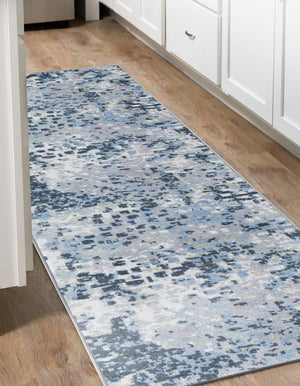 Washable Gray Navy Green 2' x 8' Kamala Washable Runner Area Rug Easy to Clean Stain Resistant & Durable 100% Polyester Spill-Friendly Carpet for Sale at Rug Engine