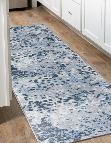 Washable Gray Navy Green 2' x 8' Kamala Washable Runner Area Rug Easy to Clean Stain Resistant & Durable 100% Polyester Spill-Friendly Carpet for Sale at Rug Engine
