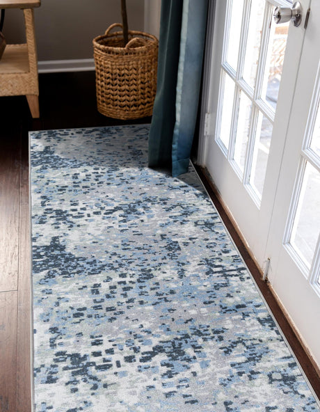 Washable Gray Navy Green 2' x 4' 1 Kamala Washable Runner Area Rug Easy to Clean Stain Resistant & Durable 100% Polyester Spill-Friendly Carpet for Sale at Rug Engine