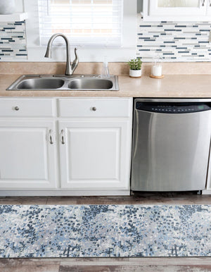 Washable Gray Navy Green 2' x 4' 1 Kamala Washable Runner Area Rug Easy to Clean Stain Resistant & Durable 100% Polyester Spill-Friendly Carpet for Sale at Rug Engine