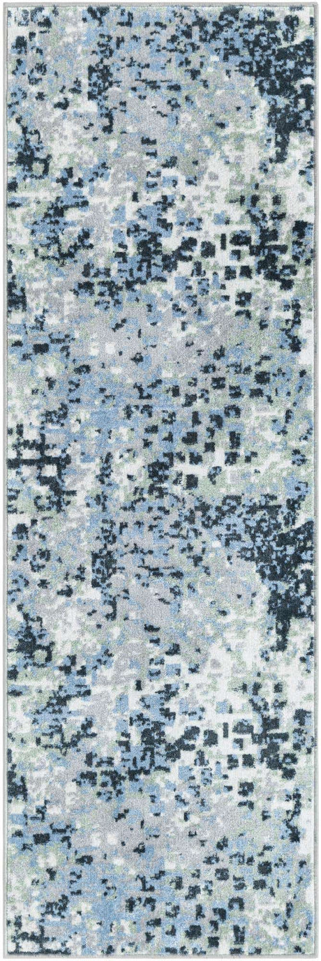 Washable Gray Navy Green 2' x 6' 1 Kamala Washable Runner Area Rug Easy to Clean Stain Resistant & Durable 100% Polyester Spill-Friendly Carpet for Sale at Rug Engine