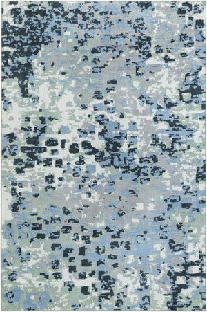 Washable Gray Navy Green 6' 1 x 9' Kamala Washable Rectangle Area Rug Easy to Clean Stain Resistant & Durable 100% Polyester Spill-Friendly Carpet for Sale at Rug Engine