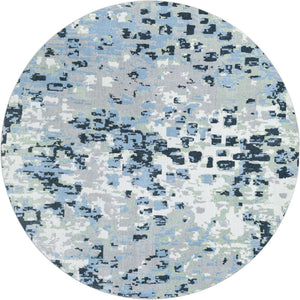 Washable Gray Navy Green 7' 10 x 7' 10 Kamala Washable Round Area Rug Easy to Clean Stain Resistant & Durable 100% Polyester Spill-Friendly Carpet for Sale at Rug Engine