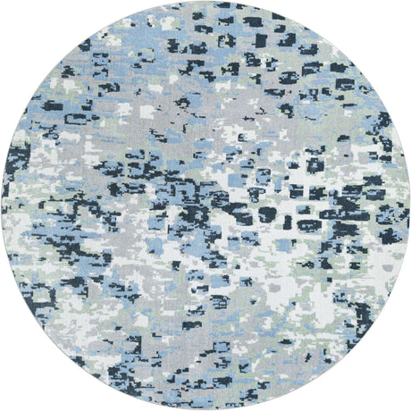 Washable Gray Navy Green 7' 10 x 7' 10 Kamala Washable Round Area Rug Easy to Clean Stain Resistant & Durable 100% Polyester Spill-Friendly Carpet for Sale at Rug Engine