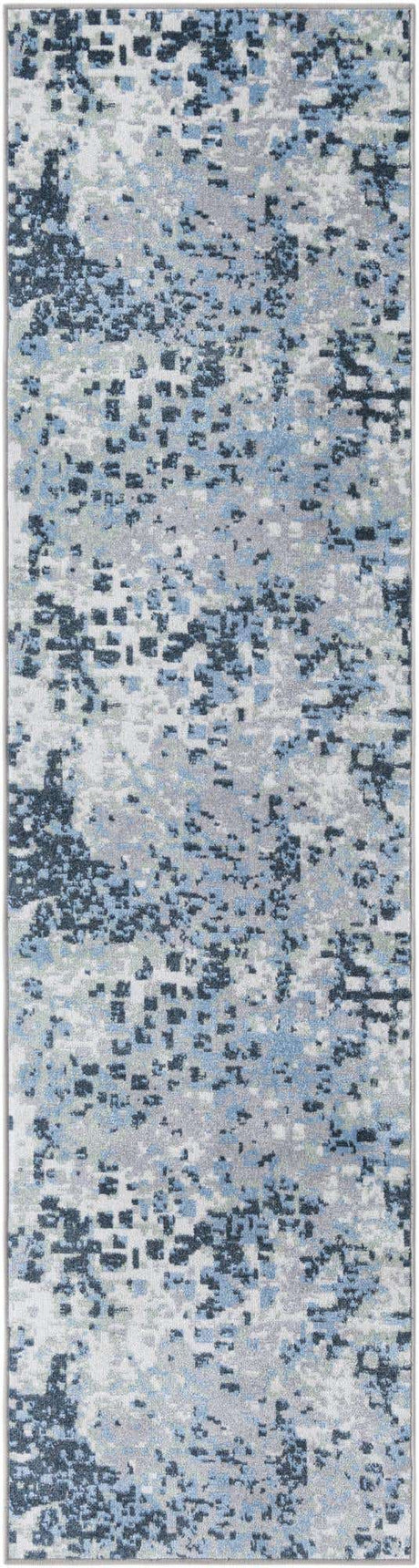 Gray Navy Green 2' x 8' Kamala Washable Runner Rug