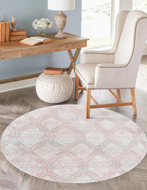 Washable Rose Pink 3' 3 x 3' 3 Kamala Washable Round Area Rug Easy to Clean Stain Resistant & Durable 100% Polyester Spill-Friendly Carpet for Sale at Rug Engine