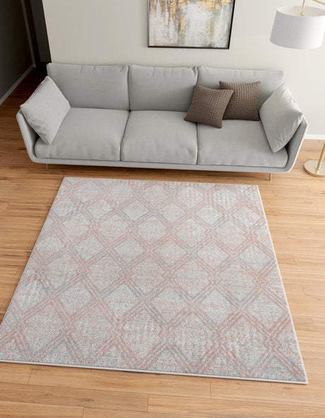 Washable Rose Pink 7' 10 x 7' 10 Kamala Washable Square Area Rug Easy to Clean Stain Resistant & Durable 100% Polyester Spill-Friendly Carpet for Sale at Rug Engine