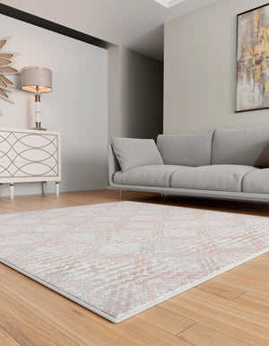 Washable Rose Pink 7' 10 x 7' 10 Kamala Washable Square Area Rug Easy to Clean Stain Resistant & Durable 100% Polyester Spill-Friendly Carpet for Sale at Rug Engine