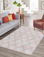 Washable Rose Pink 4' 1 x 6' 1 Kamala Washable Rectangle Area Rug Easy to Clean Stain Resistant & Durable 100% Polyester Spill-Friendly Carpet for Sale at Rug Engine