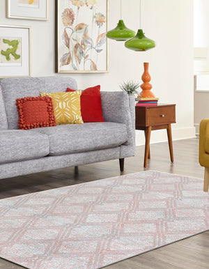 Washable Rose Pink 4' 1 x 6' 1 Kamala Washable Rectangle Area Rug Easy to Clean Stain Resistant & Durable 100% Polyester Spill-Friendly Carpet for Sale at Rug Engine