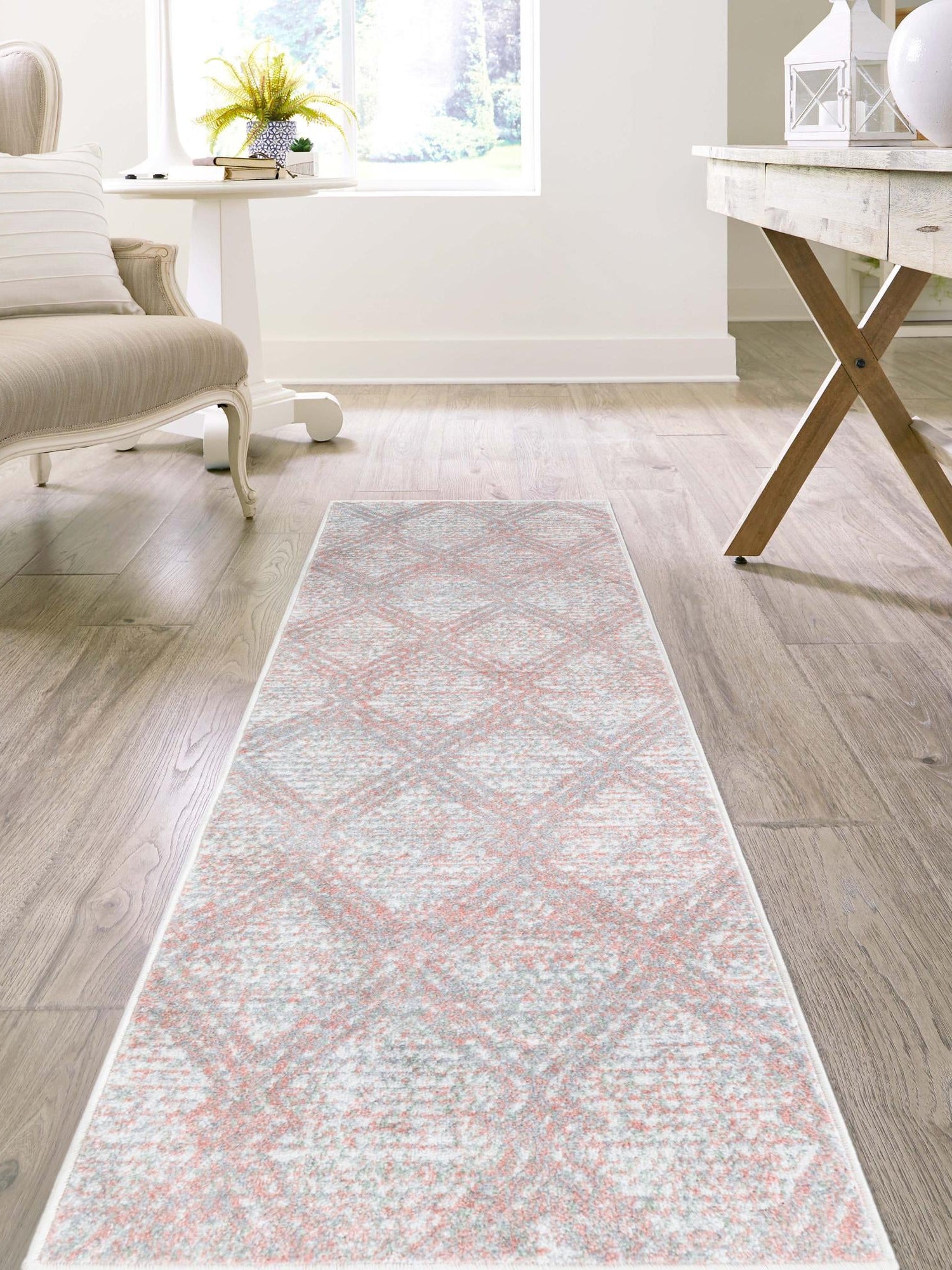 Washable Rose Pink 2' 7 x 12' Kamala Washable Runner Area Rug Easy to Clean Stain Resistant & Durable 100% Polyester Spill-Friendly Carpet for Sale at Rug Engine