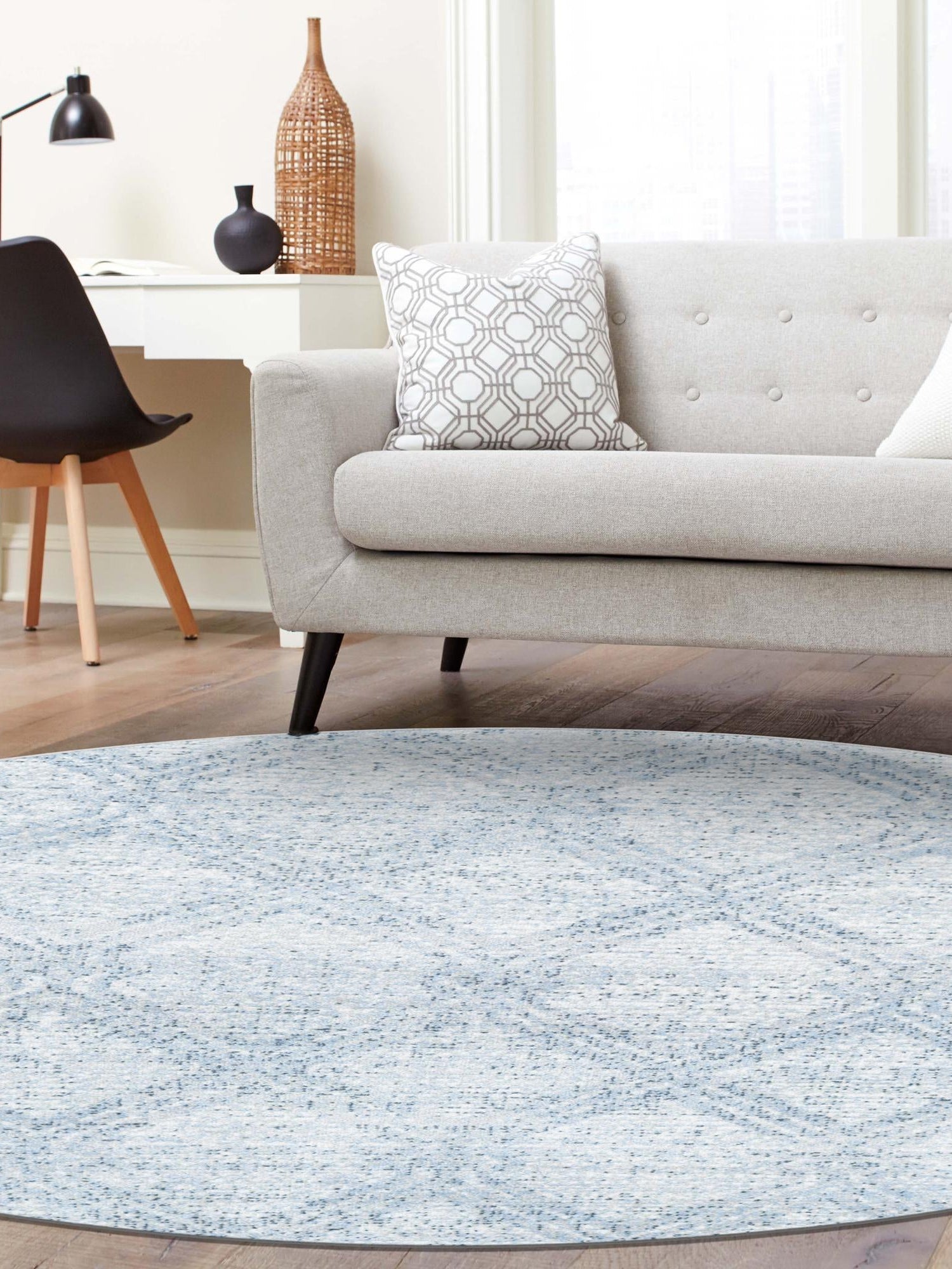 Washable Blue 3' 3 x 3' 3 Kamala Washable Round Area Rug Easy to Clean Stain Resistant & Durable 100% Polyester Spill-Friendly Carpet for Sale at Rug Engine