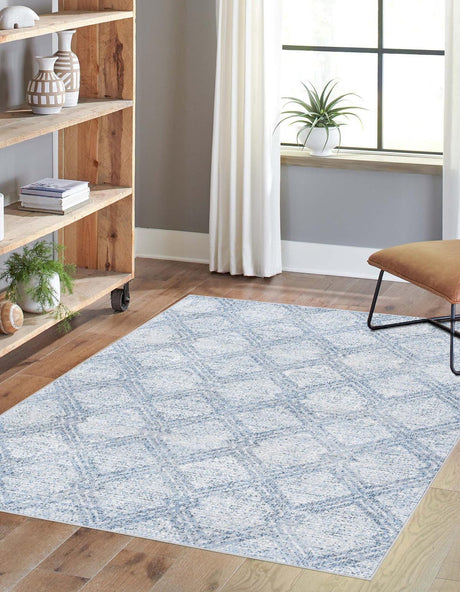 Blue 9' x 12' Kamala Washable Rectangle Rug