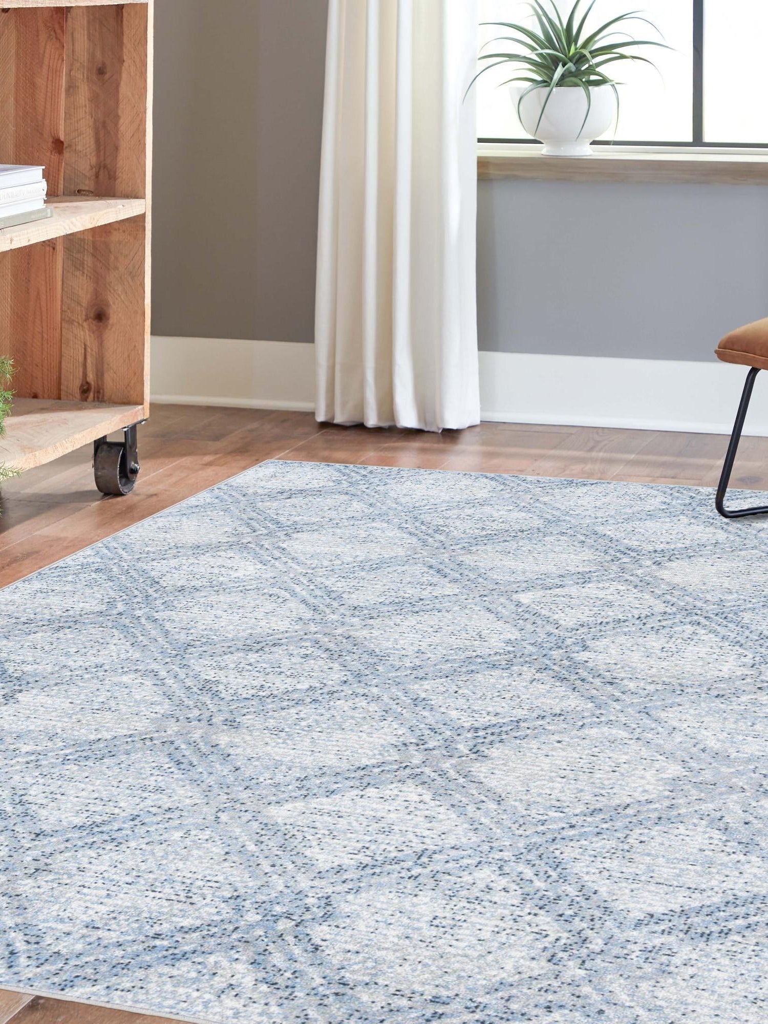 Washable Blue 4' 1 x 6' 1 Kamala Washable Rectangle Area Rug Easy to Clean Stain Resistant & Durable 100% Polyester Spill-Friendly Carpet for Sale at Rug Engine