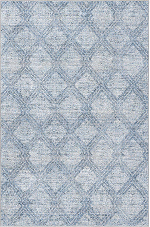 Washable Blue 5' 3 x 8' Kamala Washable Rectangle Area Rug Easy to Clean Stain Resistant & Durable 100% Polyester Spill-Friendly Carpet for Sale at Rug Engine