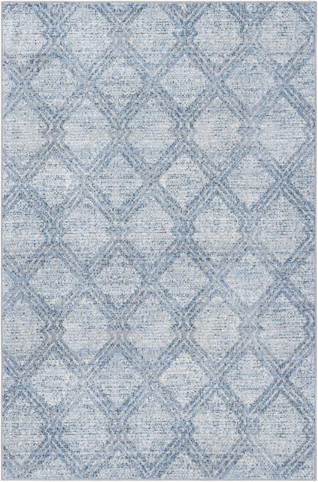 Washable Blue 5' 3 x 8' Kamala Washable Rectangle Area Rug Easy to Clean Stain Resistant & Durable 100% Polyester Spill-Friendly Carpet for Sale at Rug Engine