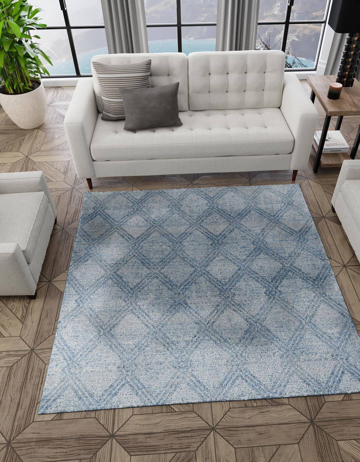 Washable Blue 7' 10 x 7' 10 Kamala Washable Square Area Rug Easy to Clean Stain Resistant & Durable 100% Polyester Spill-Friendly Carpet for Sale at Rug Engine