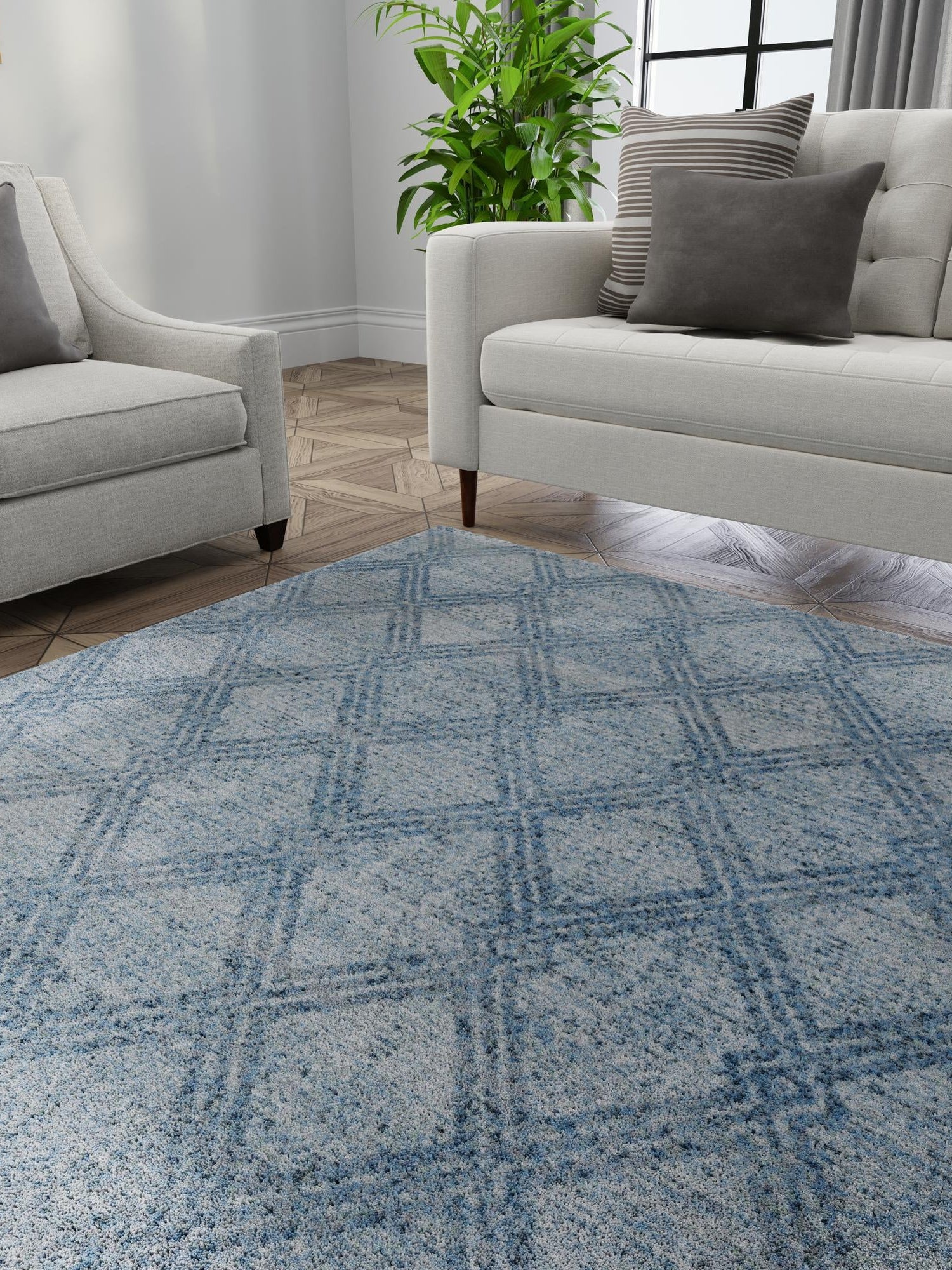 Washable Blue 5' 3 x 5' 3 Kamala Washable Square Area Rug Easy to Clean Stain Resistant & Durable 100% Polyester Spill-Friendly Carpet for Sale at Rug Engine