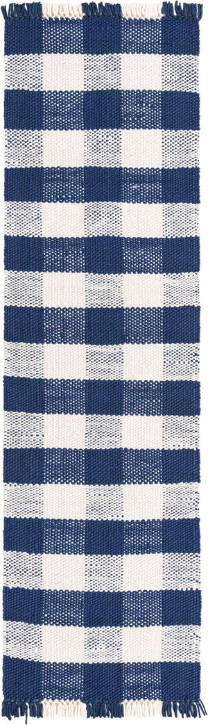 Navy Blue 3' x 10' Eco Plaid Indoor Outdoor Washable Runner Rug