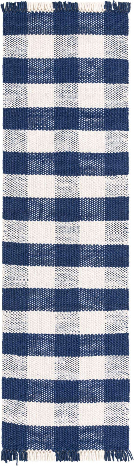 Navy Blue 3' x 10' Eco Plaid Indoor Outdoor Washable Runner Rug