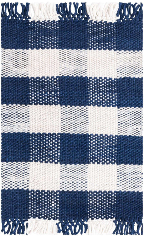 Navy Blue 2' 2 x 3' 1 Eco Plaid Indoor Outdoor Washable Rectangle Rug