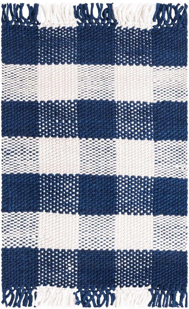 Navy Blue 2' 2 x 3' 1 Eco Plaid Indoor Outdoor Washable Rectangle Rug