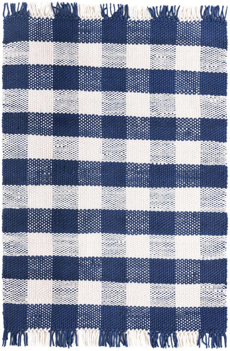 Navy Blue 4' 1 x 6' 1 Eco Plaid Indoor Outdoor Washable Rectangle Rug