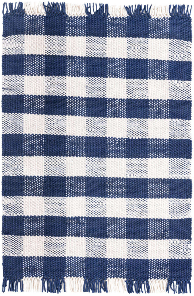 Navy Blue 4' 1 x 6' 1 Eco Plaid Indoor Outdoor Washable Rectangle Rug