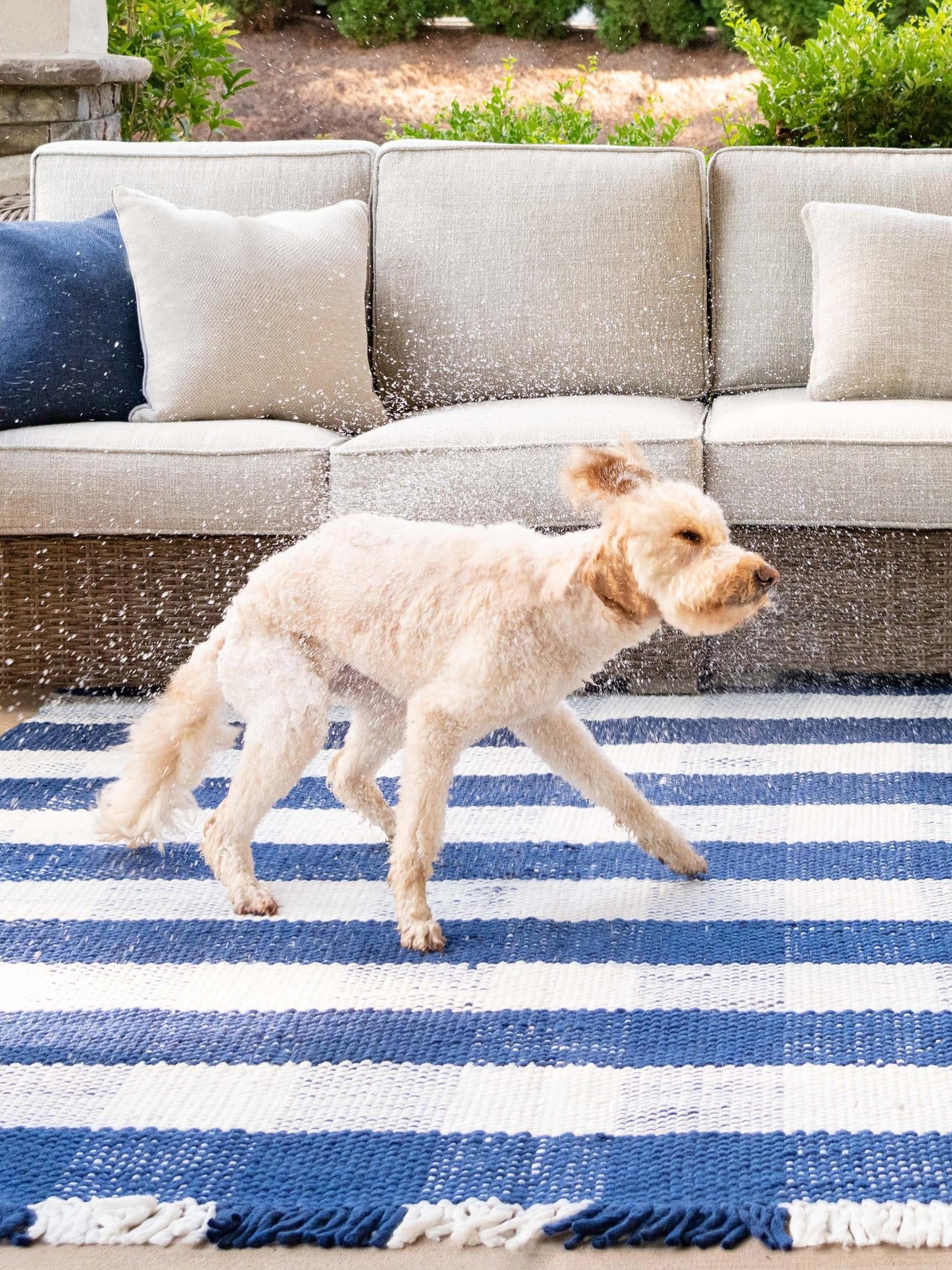 Washable Navy Blue 7' 10 x 10' Eco Plaid Indoor Outdoor Washable Rectangle Area Rug Easy to Clean Stain Resistant & Durable Weather Resistant for Patio, Deck, Terrace, Balcony, Porch 100% Recycled Plastic Bottles Carpet Mat for Sale at Rug Engine