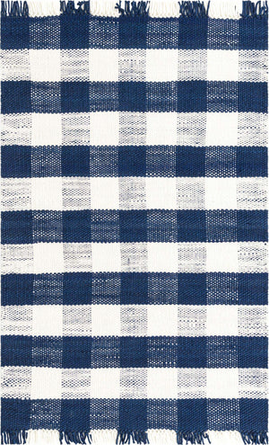 Navy Blue 5' 3 x 8' Eco Plaid Indoor Outdoor Washable Rectangle Rug