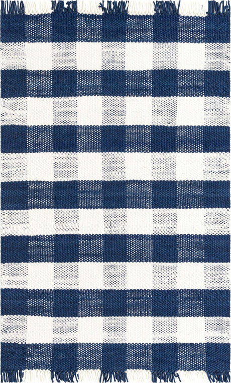Navy Blue 5' 3 x 8' Eco Plaid Indoor Outdoor Washable Rectangle Rug