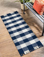 Navy Blue 2' x 8' Eco Plaid Indoor Outdoor Washable Runner Rug