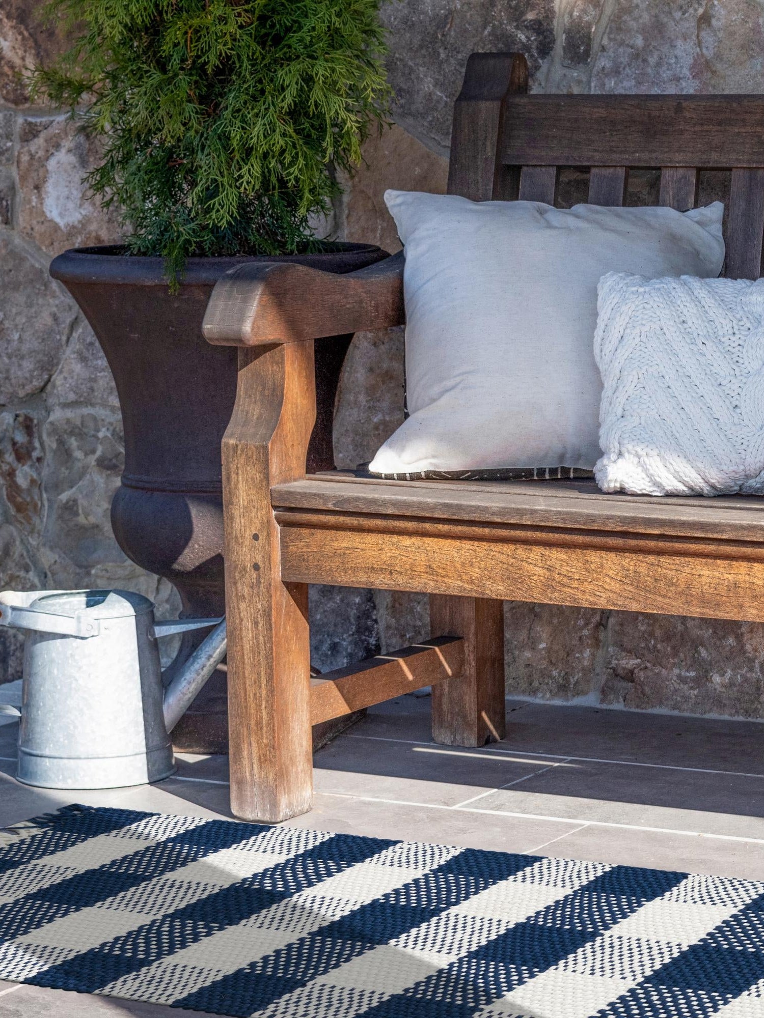 Washable Navy Blue 2' x 6' 1 Eco Plaid Indoor Outdoor Washable Runner Area Rug Easy to Clean Stain Resistant & Durable Weather Resistant for Patio, Deck, Terrace, Balcony, Porch 100% Recycled Plastic Bottles Carpet Mat for Sale at Rug Engine