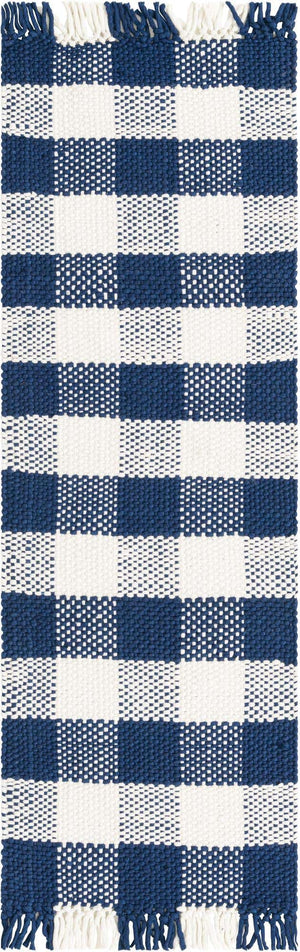 Navy Blue 2' x 6' 1 Eco Plaid Indoor Outdoor Washable Runner Rug