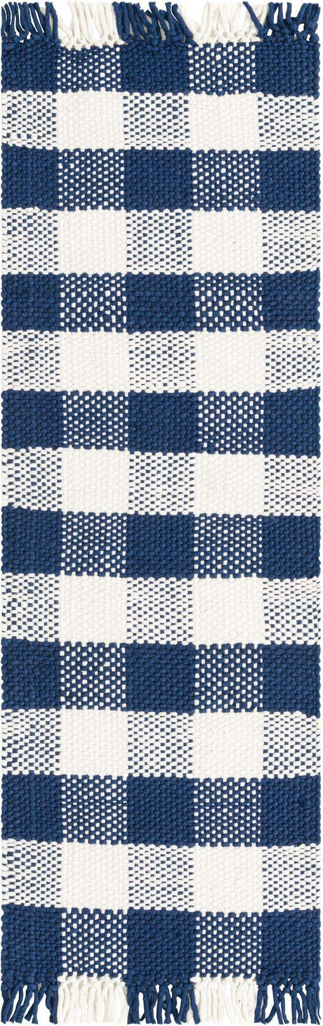 Navy Blue 2' x 6' 1 Eco Plaid Indoor Outdoor Washable Runner Rug