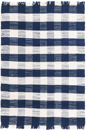 Navy Blue 6' 1 x 9' Eco Plaid Indoor Outdoor Washable Rectangle Rug