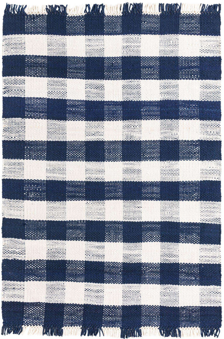 Navy Blue 6' 1 x 9' Eco Plaid Indoor Outdoor Washable Rectangle Rug