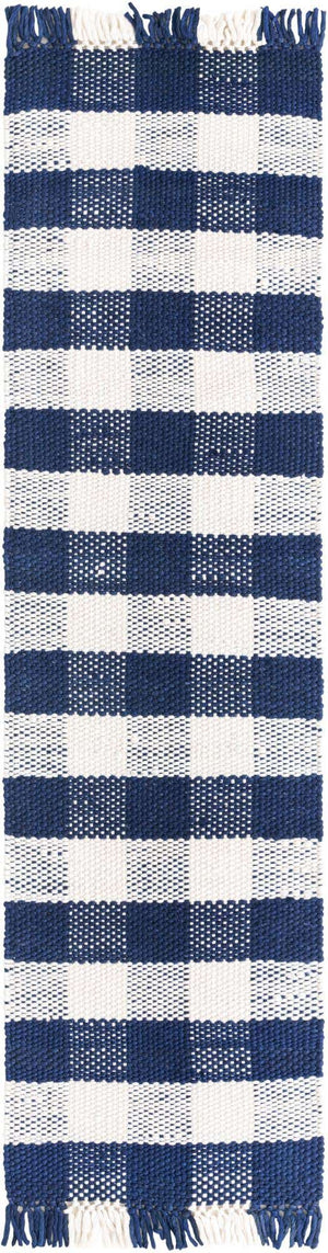 Navy Blue 2' x 8' Eco Plaid Indoor Outdoor Washable Runner Rug