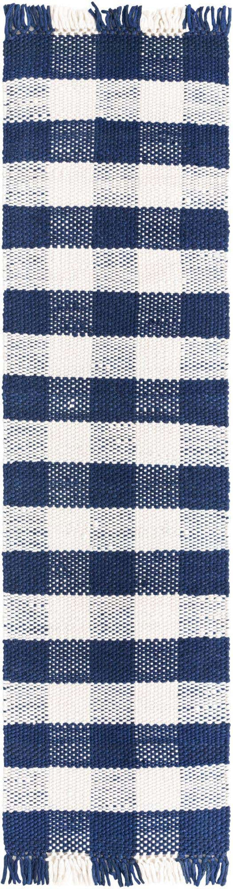 Navy Blue 2' x 8' Eco Plaid Indoor Outdoor Washable Runner Rug