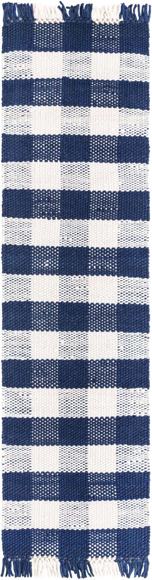 Navy Blue 2' x 8' Eco Plaid Indoor Outdoor Washable Runner Rug